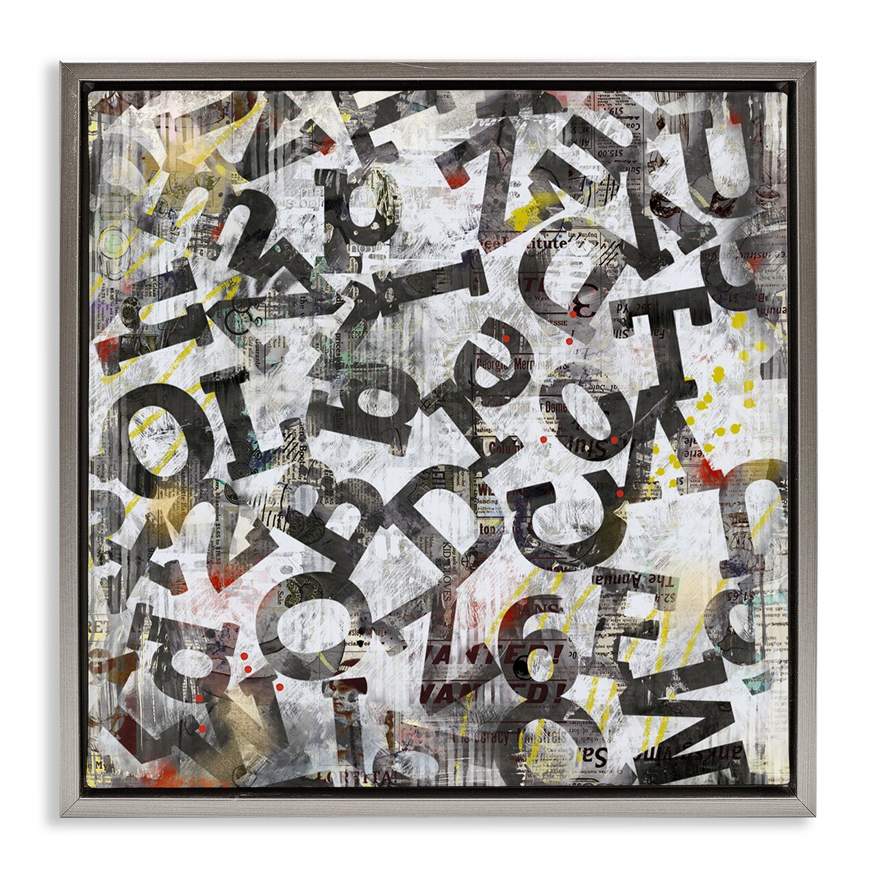Stupell Industries Collaged Typography Letters Framed Floater Canvas Wall Art Design by Laura Gibson